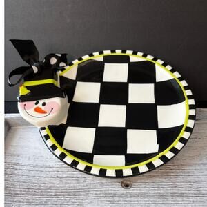 Mud Pie Checkerboard Snowman Dessert Plate